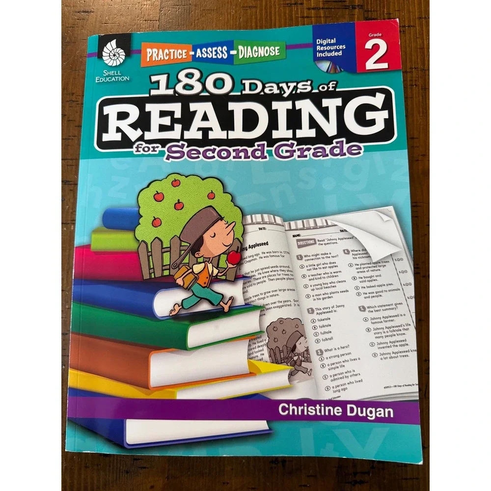 Shell Education 180 Days of Reading for Second Grade Workbook with CD Dugan